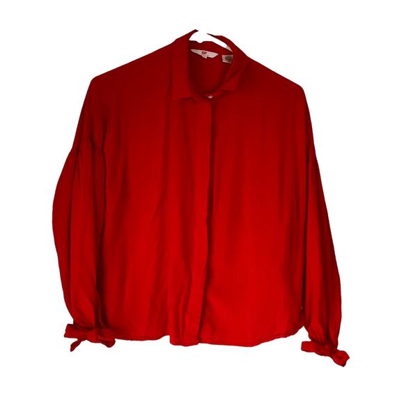 Levi's Size Small Red Button‎ Up Tie Sleeves Blouse - Picture 1 of 9